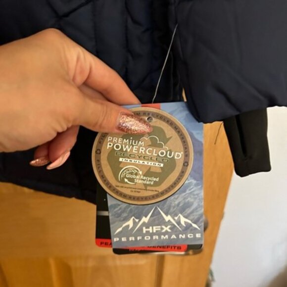 HFX Blue Midweight Faux Fur Trimmed Hood Zippered Water Resistant Puffer Jacket - Picture 5 of 7